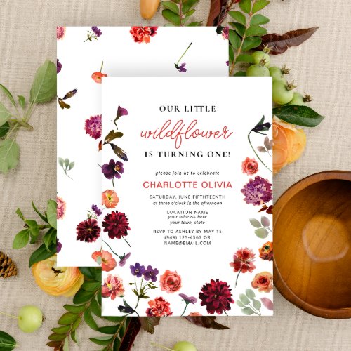 Our Little Wildflower 1st Birthday Floral Boho Invitation
