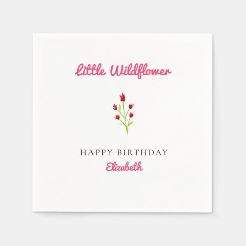 Our Little Wildflower 1st Birthday Floral Minimal Napkins