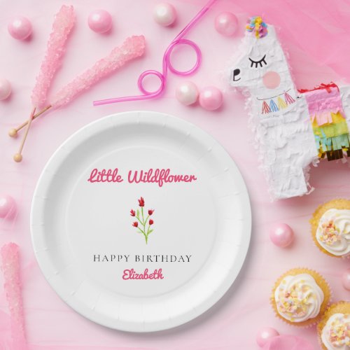 Our Little Wildflower 1st Birthday Floral Minimal Paper Plates