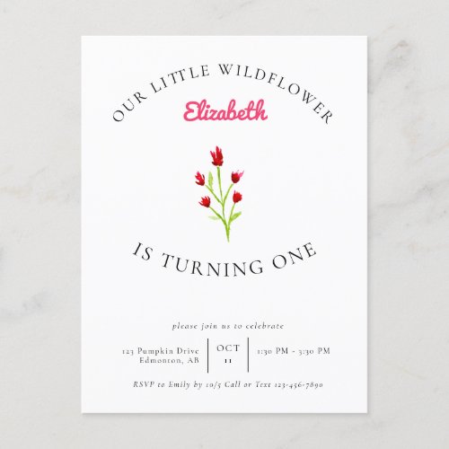 Our Little Wildflower 1st Birthday Floral Minimal  Postcard