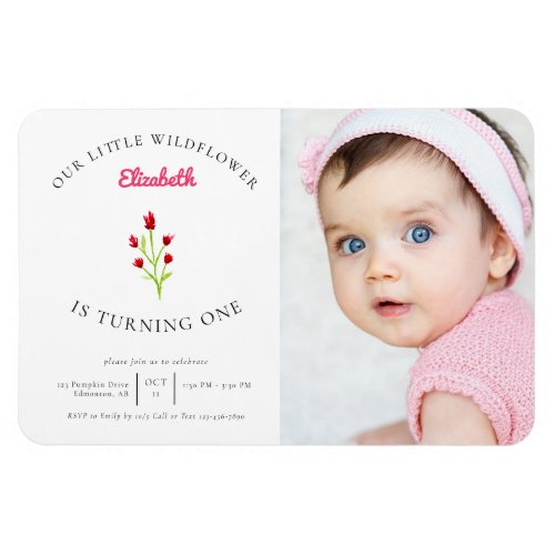 Our Little Wildflower 1st Birthday Floral Photo  I Magnet