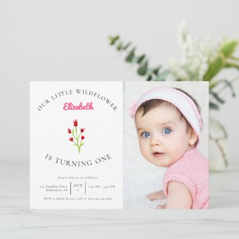 Our Little Wildflower 1st Birthday Floral Photo Invitation | Zazzle