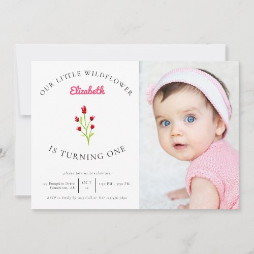 Our Little Wildflower 1st Birthday Floral Photo  Invitation