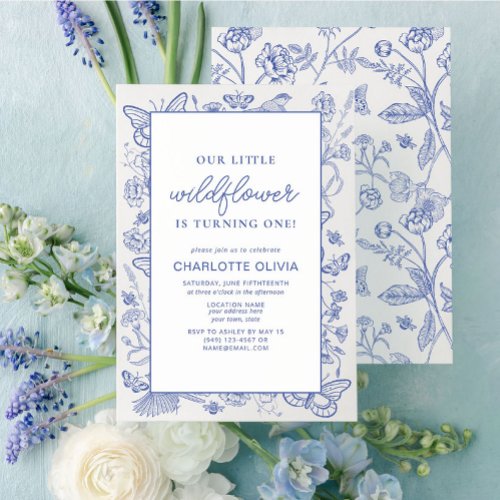 Our Little Wildflower 1st Birthday French Blue Invitation