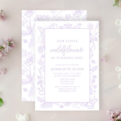 Our Little Wildflower 1st Birthday Lilac Flowers Invitation