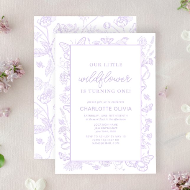 Our Little Wildflower 1st Birthday Lilac Flowers Invitation (1st Birthday Invitation)