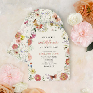 Our Little Wildflower 1st Birthday Pressed Flowers Invitation