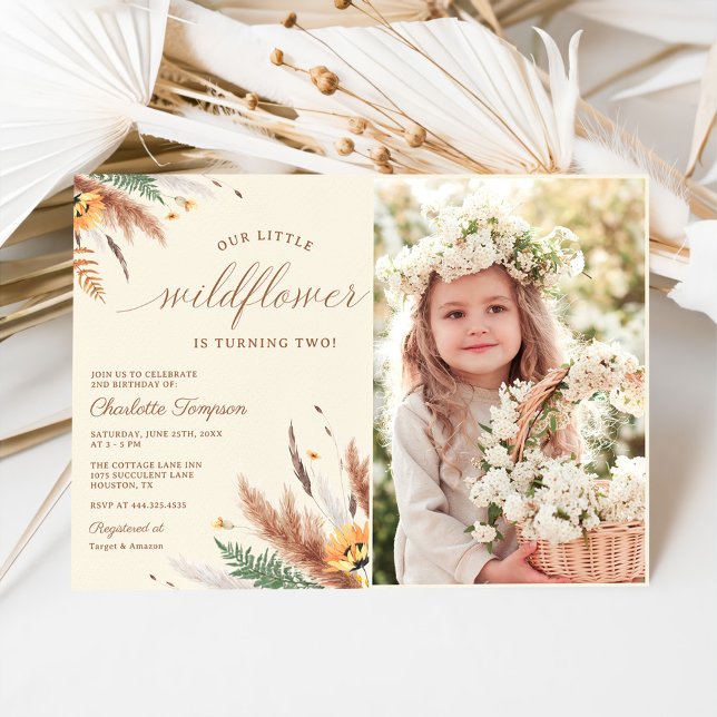 Our Little Wildflower 2nd Birthday Party Photo Invitation (Creator Uploaded)