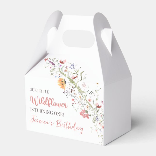 Our Little Wildflower Baby Girl 1st Birthday Party Favor Boxes (Front Side)