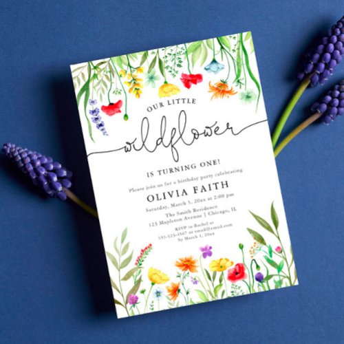 Our little wildflower baby girl 1st birthday party invitation