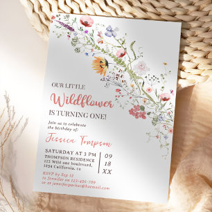 Our Little Wildflower Baby Girl 1st Birthday Party Invitation