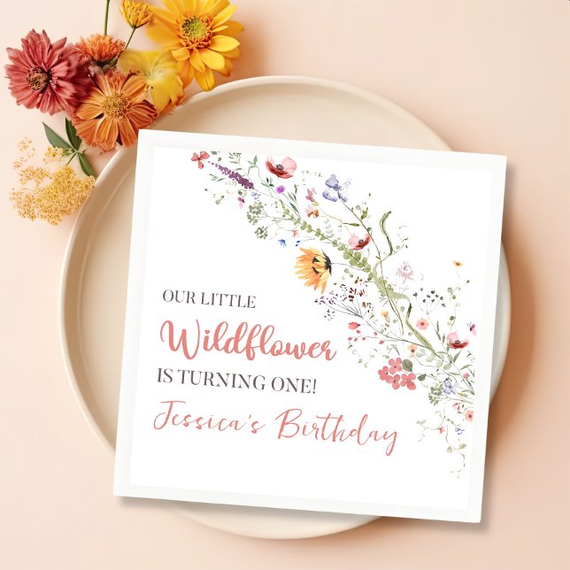 Our Little Wildflower Baby Girl 1st Birthday Party Napkins (Creator Uploaded)