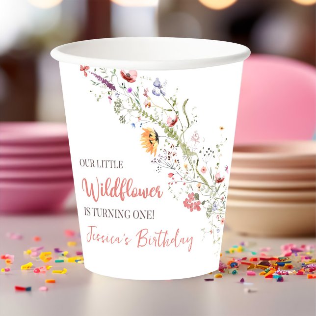 Our Little Wildflower Baby Girl 1st Birthday Party Paper Cups (Creator Uploaded)