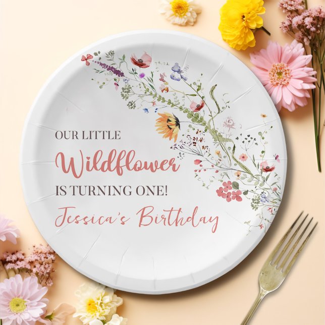 Our Little Wildflower Baby Girl 1st Birthday Party Paper Plates (Creator Uploaded)