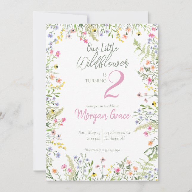 Our Little Wildflower Birthday Party with Photo Invitation (Front)