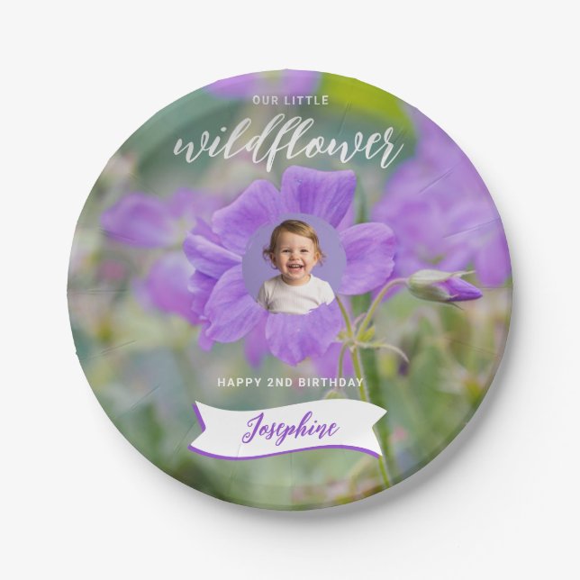 Our Little Wildflower Custom Kid's Photo Birthday Paper Plates (Front)