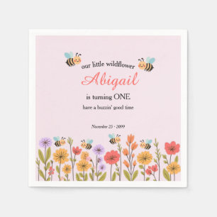 Our Little Wildflower Floral Bee 1st Birthday Napkins