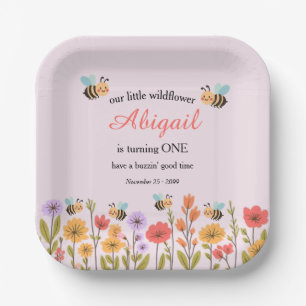 Our Little Wildflower Floral Bee 1st Birthday Paper Plates