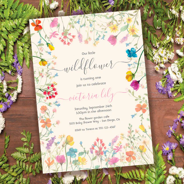 Our little wildflower floral garden birthday invitation | Zazzle