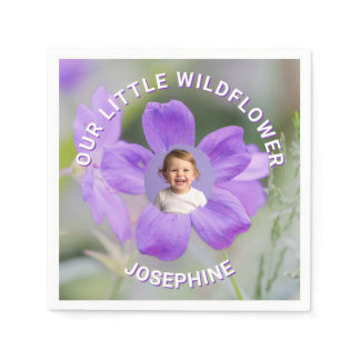 Our Little Wildflower Violet Geranium Custom Photo Napkins