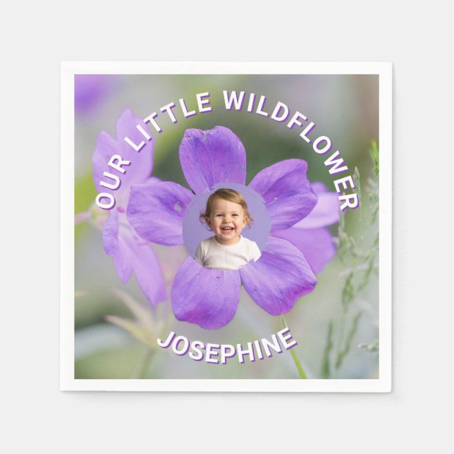Our Little Wildflower Violet Geranium Custom Photo Napkins (Front)