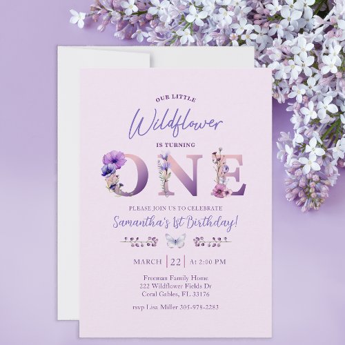 Our Little Wildflower Watercolor 1st Birthday Invitation