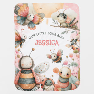 Our Love Bug with Name Cute Watercolor Insects Baby Blanket