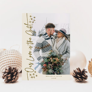 Our Love Gift Christmas Newlywed Photo Cream Holiday Card