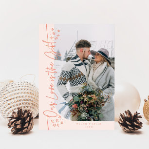 Our Love Gift Christmas Newlywed Photo Peach Holiday Card