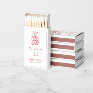 Our Love is Lit Red Whimsical Wedding Matchboxes