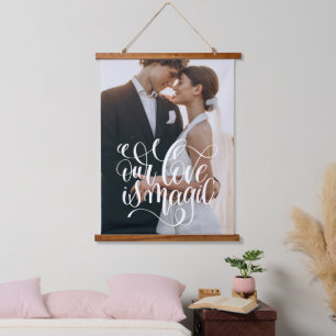 OUR LOVE IS MAGIC Wedding Couple Photo Stylish Hanging Tapestry