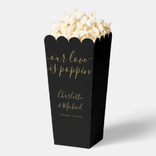 Our Love Is Poppin Black And Gold Wedding Popcorn Favor Boxes