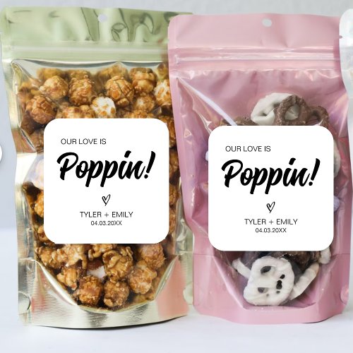 Our Love is Poppin Bridal Wedding Favor Popcorn Square Sticker