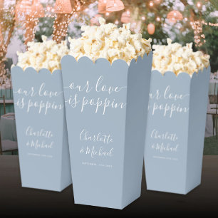 Our Love Is Poppin Dusty Blue Wedding Popcorn Favor Boxes