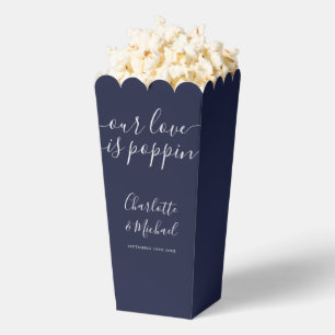 Our Love Is Poppin Navy Blue Wedding Popcorn Favor Boxes