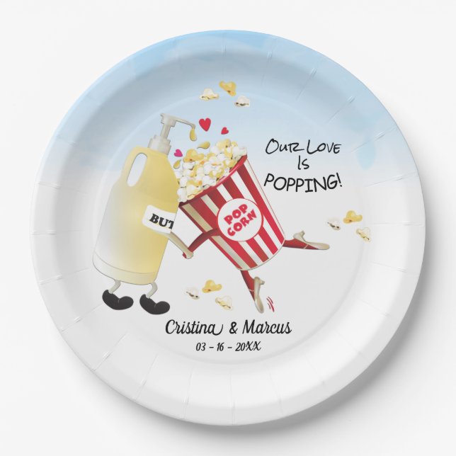 Our Love Is Poppin Popcorn Paper Plates (Front)