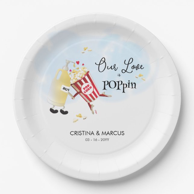Our Love Is Poppin Popcorn Paper Plates (Front)