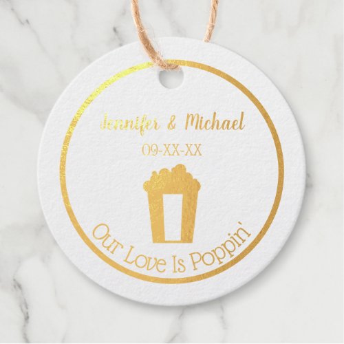 Our Love Is Poppin Popcorn Wedding Foil Favor Tags