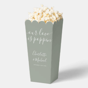 Our Love Is Poppin Sage Green Wedding Popcorn Favor Boxes