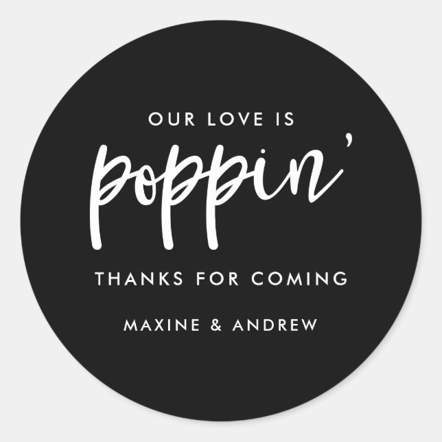 Our Love is Poppin Wedding Popcorn Thank You Favor Classic Round Sticker (Front)
