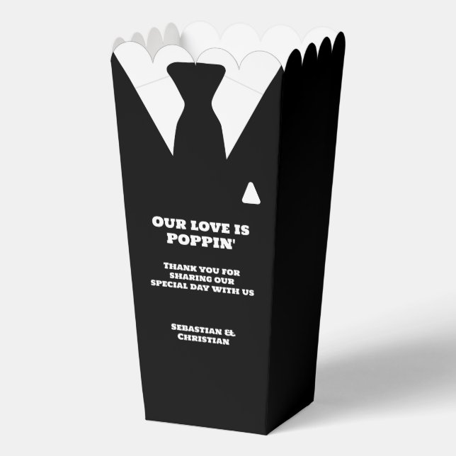 Our Love is Popping Wedding Suit Favor Boxes (Front)