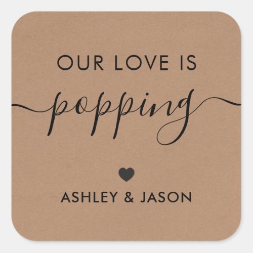 Our Love is Poppping Popcorn Tag Wedding Kraft Square Sticker