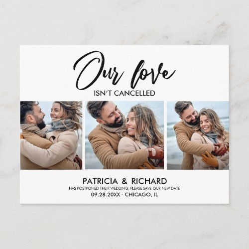 Our Love Isnt Cancelled Wedding New Date 3 Photo Postcard