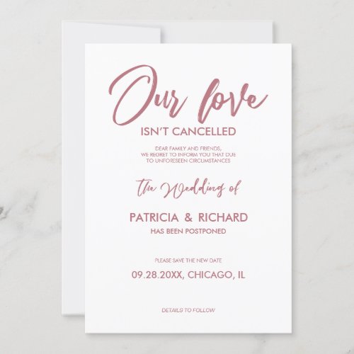 Our Love Isnt Cancelled Wedding Postponement Invitation