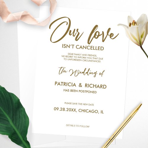 Our Love Isnt Cancelled Wedding Postponement Invitation