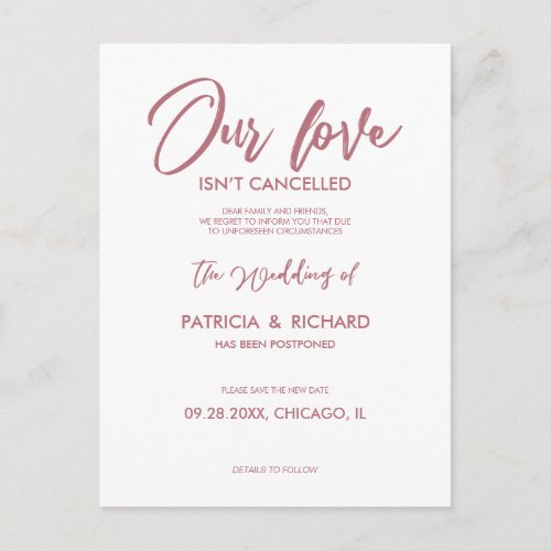 Our Love Isnt Cancelled Wedding Postponement Postcard