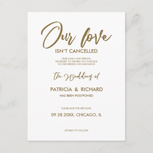 Our Love Isnt Cancelled Wedding Postponement Postcard