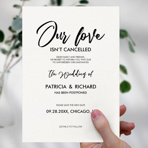 Our Love Isnt Cancelled Wedding Postponement Postcard