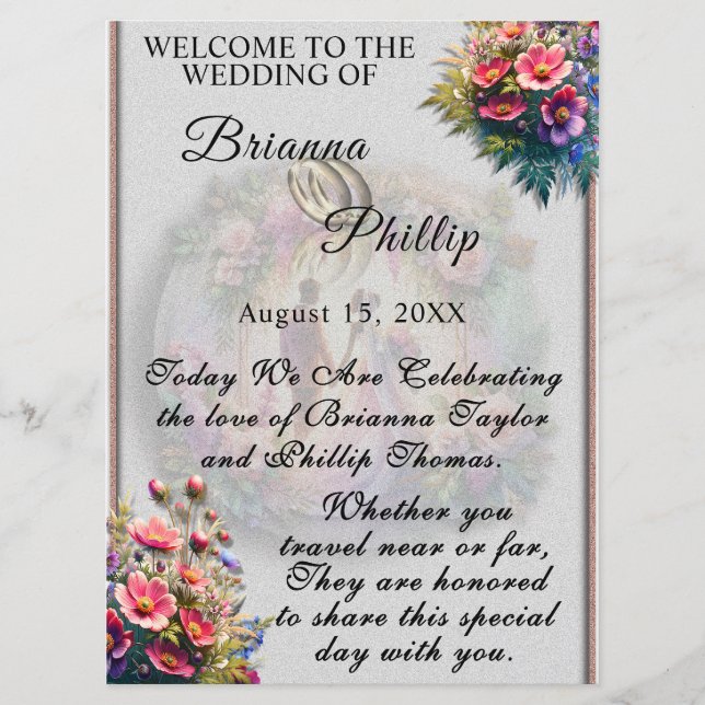 Our Love Reaches The Moon Floral Wedding Program (Front)