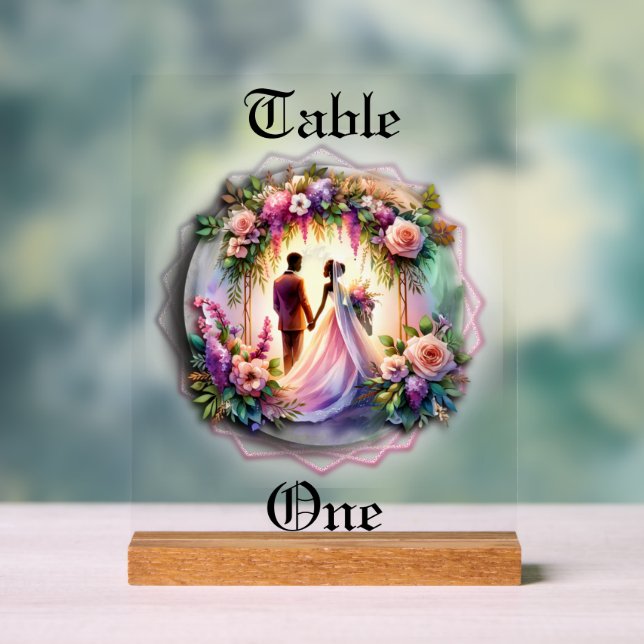 Our Love Reaches The Moon Wedding Table Number Acrylic Sign (Neutral)